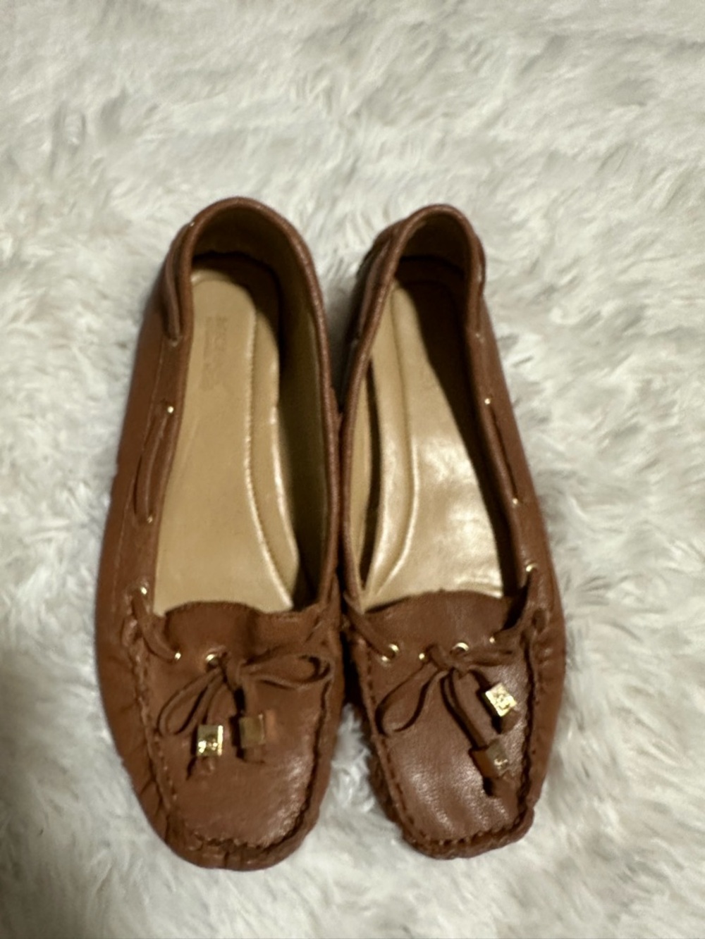 Michael Kors Brown Leather Bow-Trim Moccasins